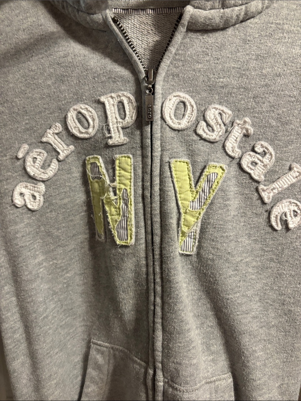 Aeropostale Gray NY Zip Hoodie with White Drawstrings - Picture 3 of 10